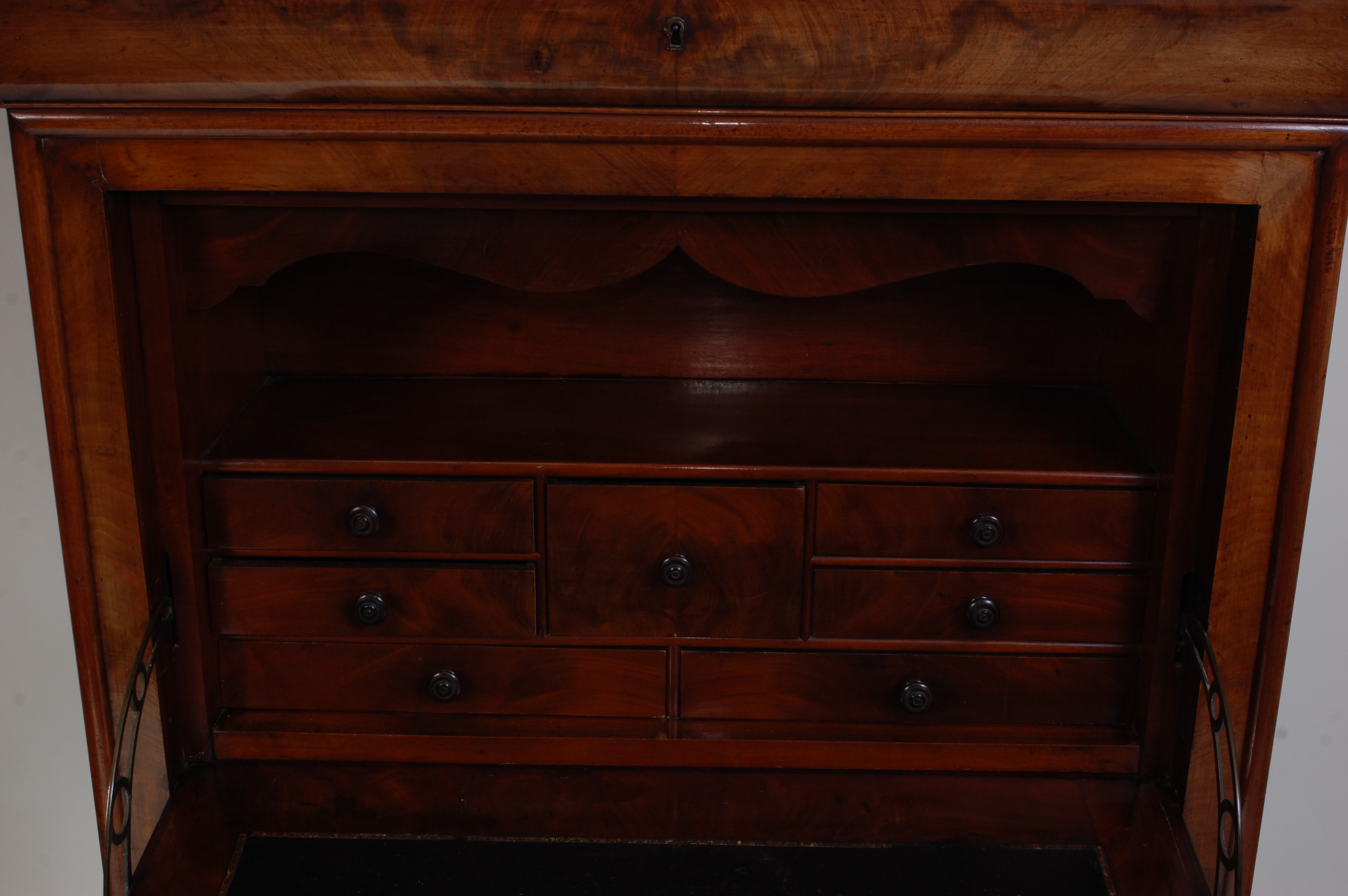 *A 19th century mahogany escritoire, having a green veined marble top above a frieze drawer, with - Image 3 of 3