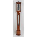 A Victorian oak stick barometer, the ivory signed R&J Beck of Cornhill London, with further ivory