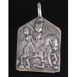 A 19th century Byzantine white metal and ivory aide-mémoire, the guards each chased with scenes of