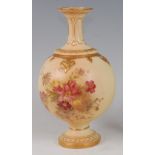 *A Royal Worcester porcelain blush ivory vase, having flared rim to a slender neck and globular
