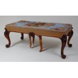 *A Victorian rosewood framed duet dressing stool, the rectangular stuffover seat having floral