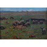 Dewey Bates (American 1851-1899) - Lambs grazing, oil on canvas, signed and dated 1886 lower