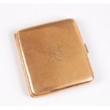 A 9ct gold cigarette case, the monogrammed squared case with rounded corners, 91.3g, Birmingham