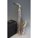 A cased silver plated tenor saxophone, Martin Handcraft Elkhart Indiana, with various mouth pieces