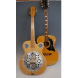 A Futurama resonator blues guitar, in soft carry case; together with a Japanese K acoustic guitar in