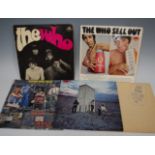 Five vinyl LP records by The Who, to include The Who 1966 German issue, Sell Out 1967, Live at Leeds