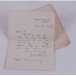 A signed letter from J.M. Barrie dated 1913, apparently turning down the opportunity to help with