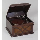 An early 20th century HMV oak cased table-top gramophone, model 130, with 5A soundbox