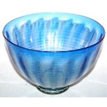 A shaded and ribbed clear and blue glass footed bowl, dia. 23.5cm