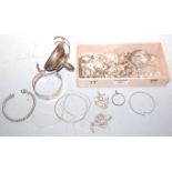 Assorted principally silver costume jewellery to include hinge bangle, brooches, cufflinks, etc