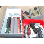 A box of 00 gauge, to include carriages, track, rolling stock etc