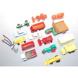 A small collection of loose and playworn diecast toy vehicles to include Dinky Toys motocart, Lesney