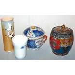 Mixed lot, to include cloisonné enamel tea canister, Japanese Imari jar and cover, Japanese enamel
