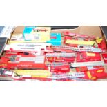 A single box of boxed and loose diecast fire trucks, to include Dinky Toys Ford Transit van,