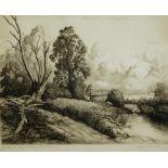 Alfred Blundell (1883-1968) - The river, the mill, and a the poplar tree, Cavenham, etching,