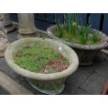 A pair of reconstituted stone oval planters, w.62cm