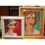 Alice Bentley - On the Cote d'Azur, portrait in acrylic, and three others probably by the same