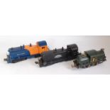 Three Lionel locos: Bo Bo diesel Seaboard No. 6250 blue and orange, a few chips (G); Bo Bo diesel