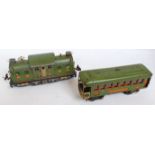 Lionel green 0-4-0 electric outline loco with one fixed pantograph with lamps both ends no. 254