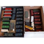 2 small trays containing 30+ H0-9 continental outline coaches and wagons by Egger-Bahn, Liliput