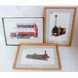 Three framed and glazed prints of transport interest: 1910 LGOC 'B' type bus, York Newcastle and