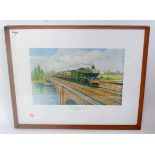 Framed and glazed landscape coloured print 25"x20" 'The Cheltenham Flyer', Castle class loco No.