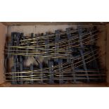 Tray of brass 3-rail raised centre rail wooden sleeper points, assorted radii, 5x left hand and