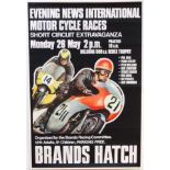 A 1960s lithographic colour motor-racing poster advertising the Brands Hatch Evening News