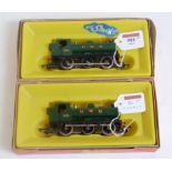 Two Hornby R051 GWR 0-6-0 pannier tanks 8751 green plastic finish, one with smoke, both (E-BE)