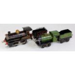 Two Hornby clockwork 0-4-0 locos & tenders: 1925-6 No.1 LNER black, lined crest on cab, 5 boiler