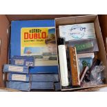 One box containing a quantity of Hornby 00 and 00 gauge rolling stock, vehicles and accessories to