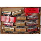 Large tray containing nine Hornby 4-wheel coaches: 3 x LNER 1 st /3 rd ; 2 x LNER passenger