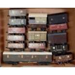 Large tray 15 assorted Leeds wooden/plastic wagons and vans including GW 'Monster' bogie (G)