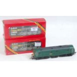 Three Hornby locos; 2 x R252 LNER green J83 0-6-0, one gloss one matt (VG-BG) with R080 class 21