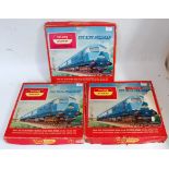 Three Triang-Hornby blue Pullman train packs, RS52, and two others, one original version, another