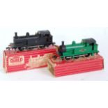 Hornby Dublo 2207 green 0-6-0 tank engine (G-BP) and a 2206 black 0-6-0 tank engine with