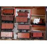 Large tray containing eight assorted fruit vans and two goods brake vans, all kit built, finescale