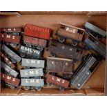 Large tray 20 assorted wagons mainly kit built including mainly opens, brakes and cattle (G)