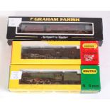 3 N gauge steam locomotives, some in wrong boxes, BR black class 9F (G-BG) BR green "Britannia" (F-