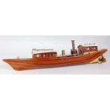 A balsa wood kit built spirit fired steam river launch comprising of stained wooden deck and hull