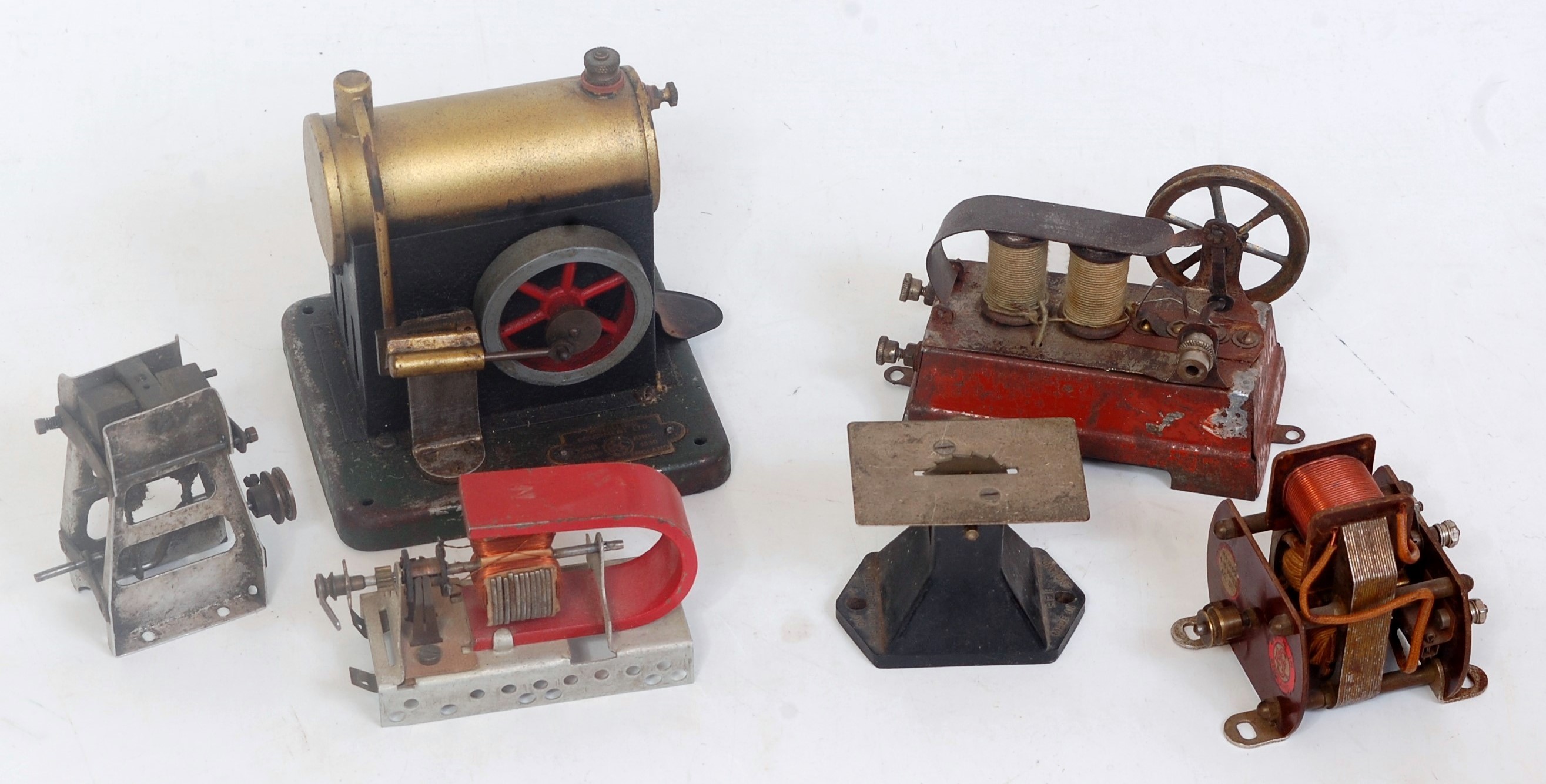 A selection of miniature live steam models, workshop accessories, and dynamos to include an ESL