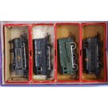 Triang R52 Jinty tank engine black (G-BG), R152 black diesel shunter and another green in a R52