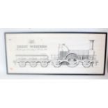 Framed and glazed landscape black and white print 37"x16" 'Great Western' - built at Swindon 1846