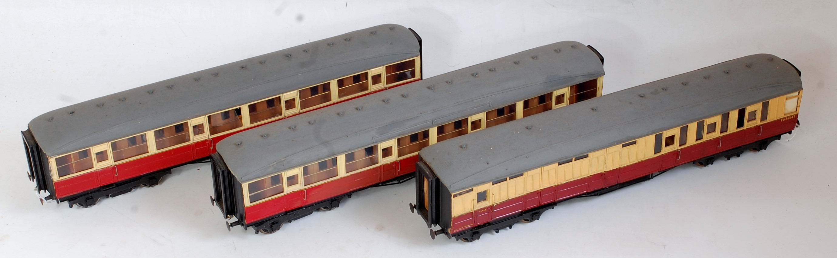 Three bogie coaches BR red/cream corridor coaches built from Kirk kits, unfortunately one or two