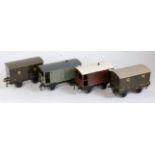 Four Bassett-Lowke wagons - 10 ton SR goods, GW 12 ton goods, LMS 20 ton goods brake, BR 20 ton