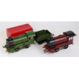 Two 1948-54 No.501 Hornby 0-4-0 clockwork locos & tenders: LMS No.5600 red, wear around keyhole