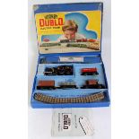 A Hornby Dublo EDG 17 tank goods train set containing BR gloss black engine, 4 x wagons and track