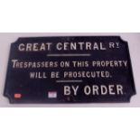 A Great Central Railway original cast iron 'Trespassers on this Property will be Prosecuted' sign,