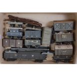 Large tray of nine 4-wheel assorted LMS wagons, mainly wooden, GW open, GW bogie loco coal, 2