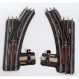 French Hornby pair 2' radius electric points on solid base suitable for use with Hornby double track